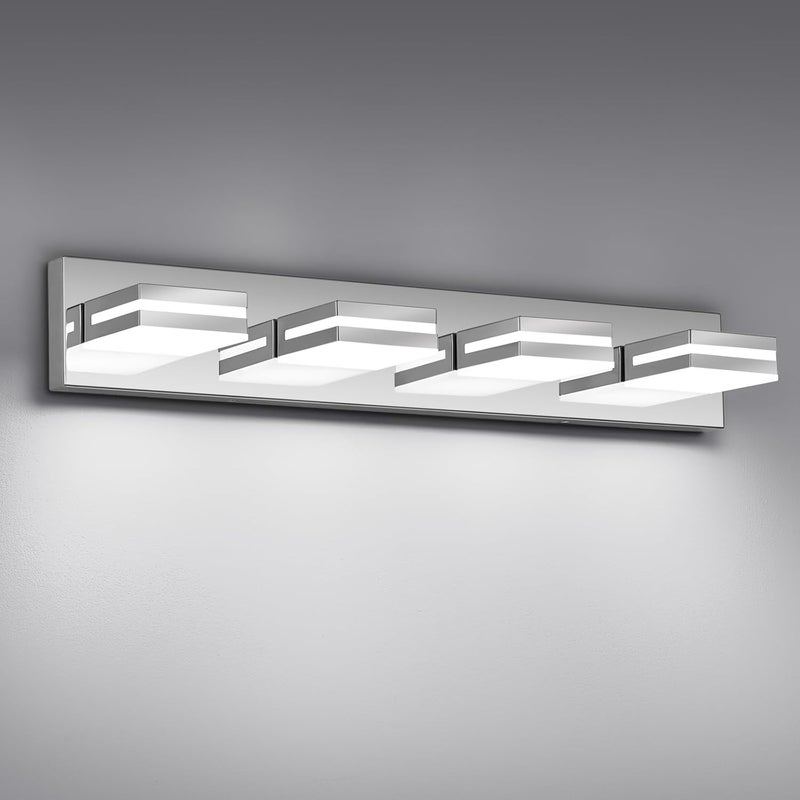 JZEKVN Modern LED Bathroom Lights Fixtures(4-Light),Stainless Steel Chrome Acrylic Wall Lighting,Vanity Lights for Bathroom Over Mirror(6000k 27in) - Image 1